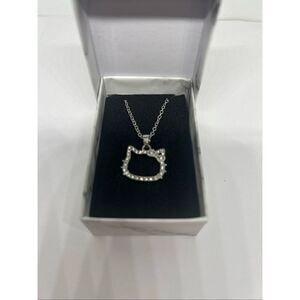 ✨ Hello Kitty Rhinestone Outline Necklace – Silver Tone – Gift Box Included